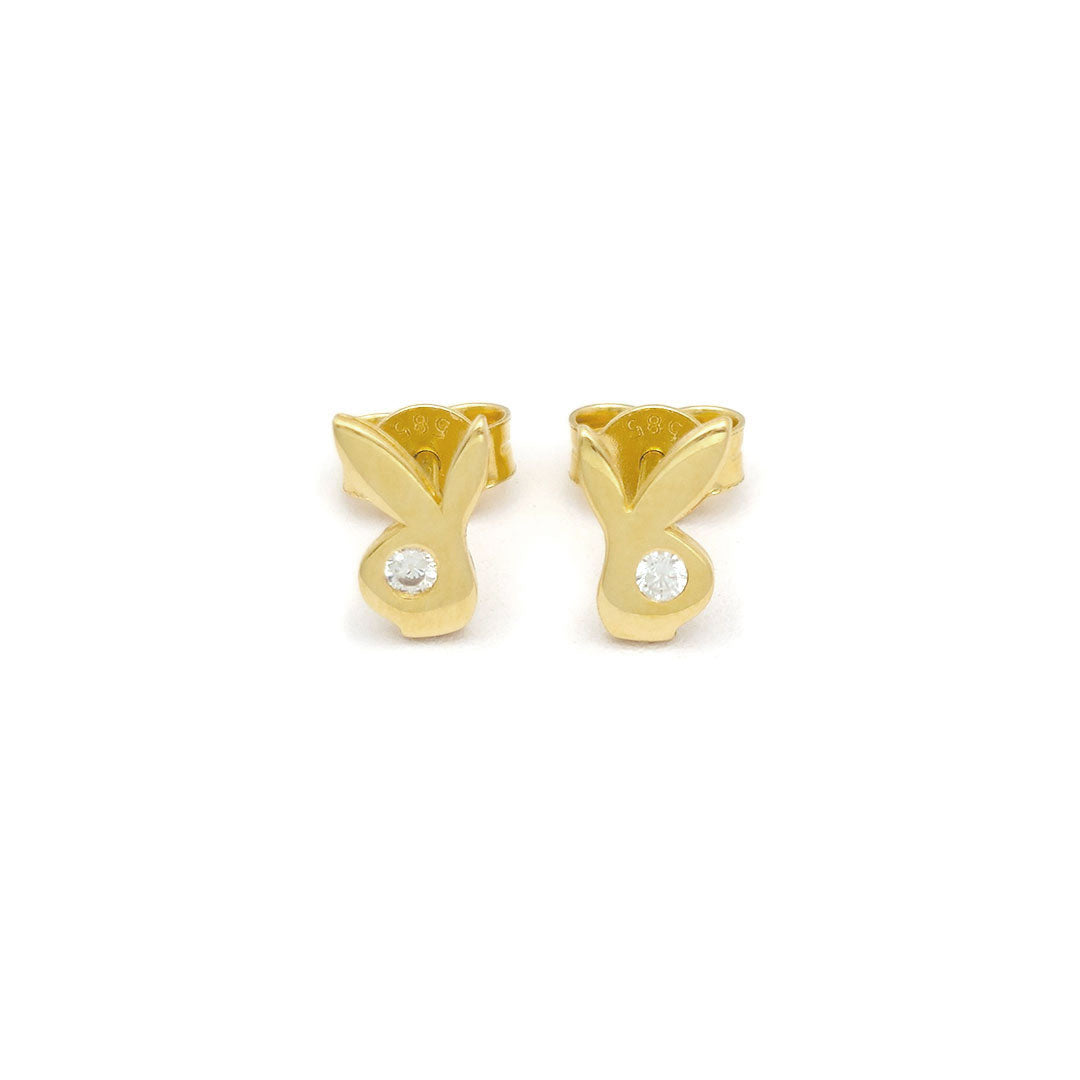 14k CZ Bunny Stud Earrings